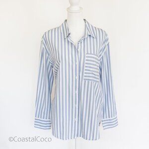 Lola River XL Striped Collared Button Down Shirt Cotton Lyocell Summer Coastal